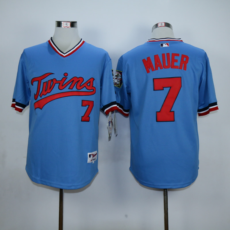 Men Minnesota Twins #7 Mauer Blue Throwback MLB Jerseys